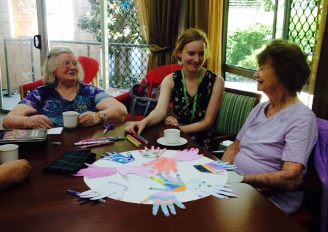 Art class at Anam Cara held by Emma, an art student from Griffith University, in 2017