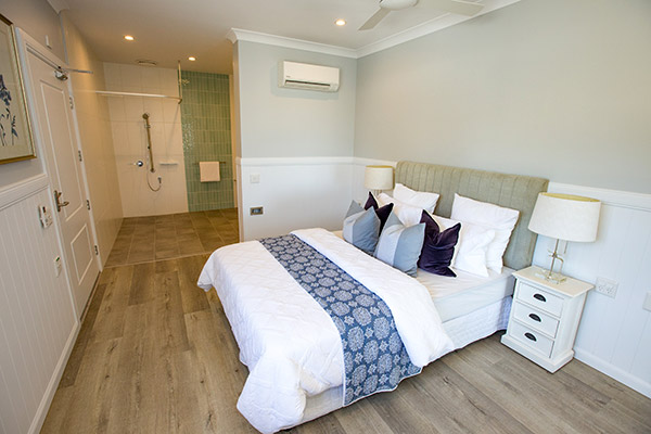 Bedroom view of our Hamptons style Specialist Disability Accommodation in Hope Island, Gold Coast