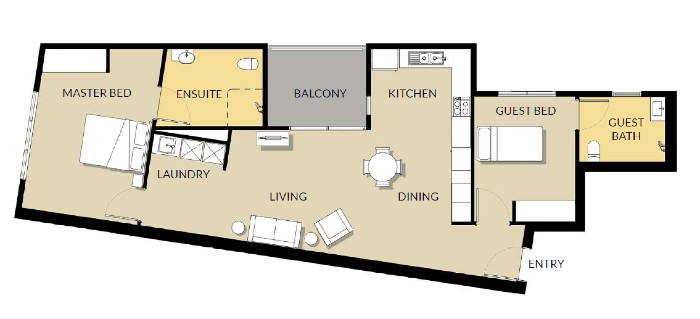 Floorplan for our 2-bedroom NDIS specialist disability accommodation in Murrarie, South Brisbane