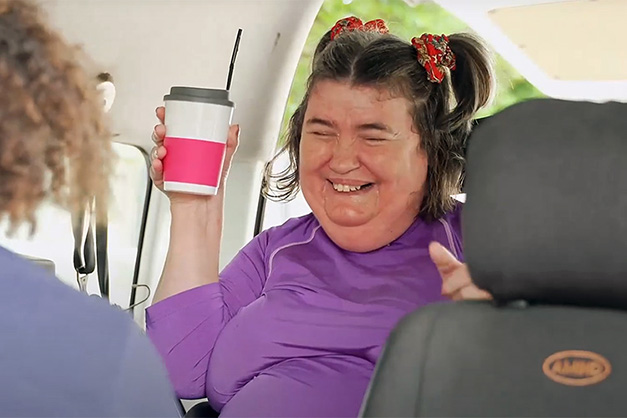 Residents at our specialist disability accommodation can enjoy activities outside the community. Image shows Viv, from WesleyCare Tewantin, in our bus Residents at our specialist disability accommodation can enjoy activities outside the community. Image shows Viv, from WesleyCare Tewantin, in our bus