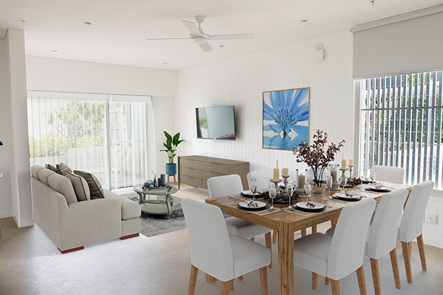 Living area at Wynnum Apartments, a NDIS SDA disability accommodation in Brisbane