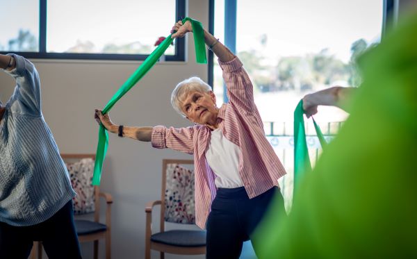 Retirees during a group exercise class at Wheller Gardens Wellbeing Centre