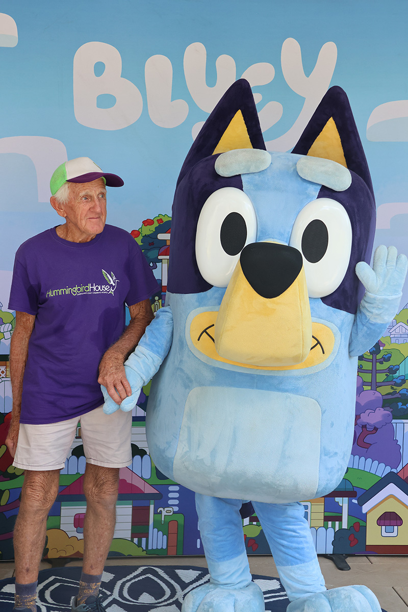 Hummingbird House celebrates its birthday with a visit from Bluey