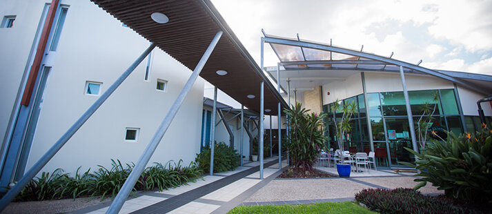 Architectural entry at Anam Cara, our residential aged care community in Bray Park