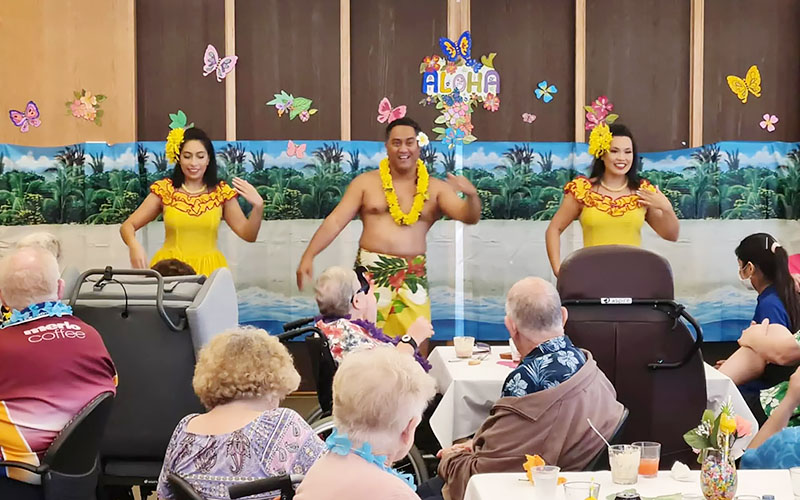 Hawaiian party at John Wesley Gardens Residential Aged Care Community - July 2024