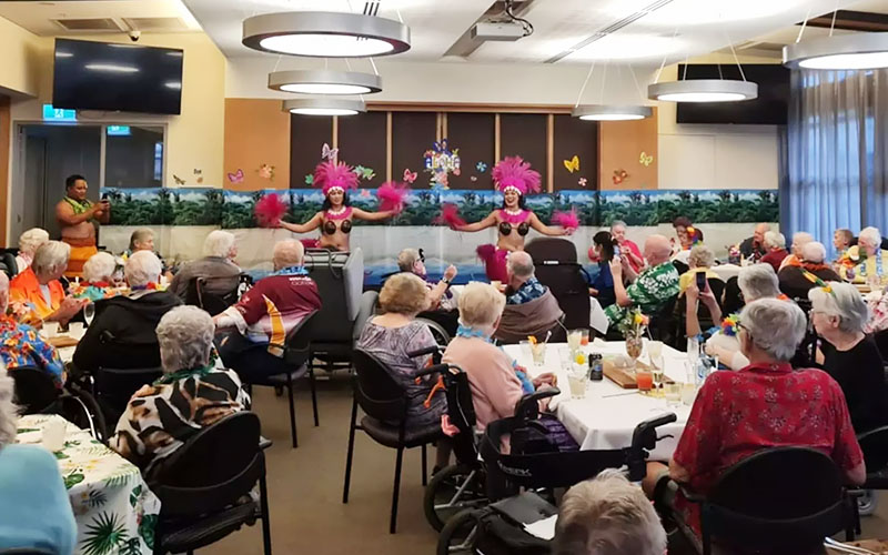 Hawaiian party at John Wesley Gardens Residential Aged Care Community - July 2024