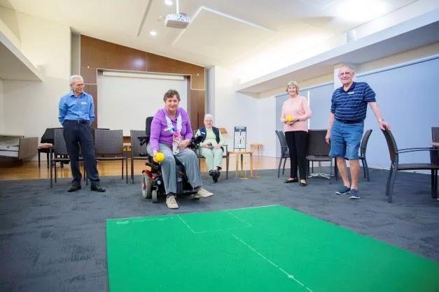 Residents enjoying indoor bowls at Parkview aged care