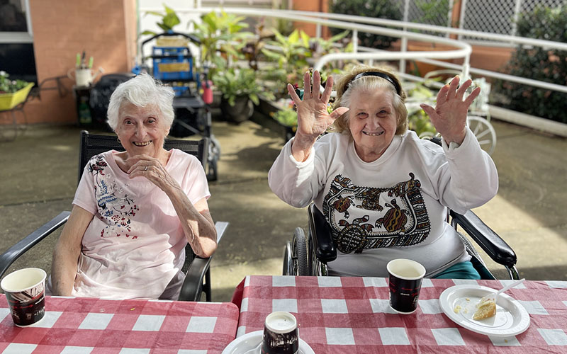 Afternoon tea in the garden at St Marks Residential Aged Care community - April 2024