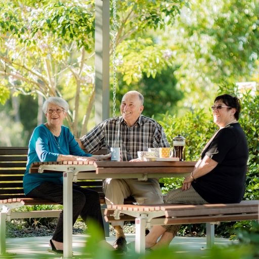 Coffee with friends outside at Wheller on the Park Friends having a coffee outside