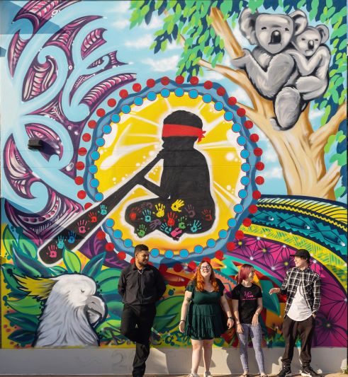 Logan Youth Foyer mural wall Large Indigenous mural at Logan Youth Foyer Services