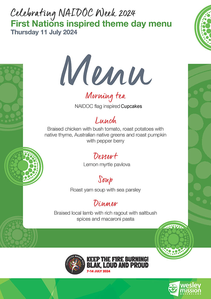 Flyer of 2024 NAIDOC Week Aged Care Menu