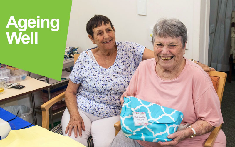 Sylvia and Gloria sewing team! At Anam Cara Aged Care Home.